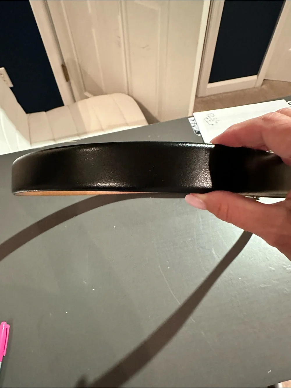 Jos. A. Bank Black Leather Belt with Silver-Tone Buckle and Tan Interior